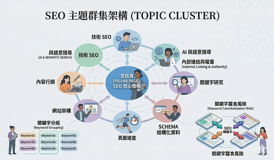 Topic Cluster 是什麼？核心三元素：支柱頁、集群頁、內部連結