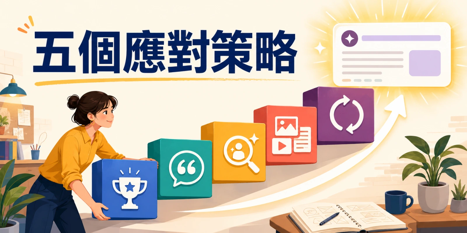 零點擊搜尋的五個品牌應對策略，透過搶占搜尋版位、經營 AI 引用、追蹤品牌詞與規劃內容組合提升曝光。