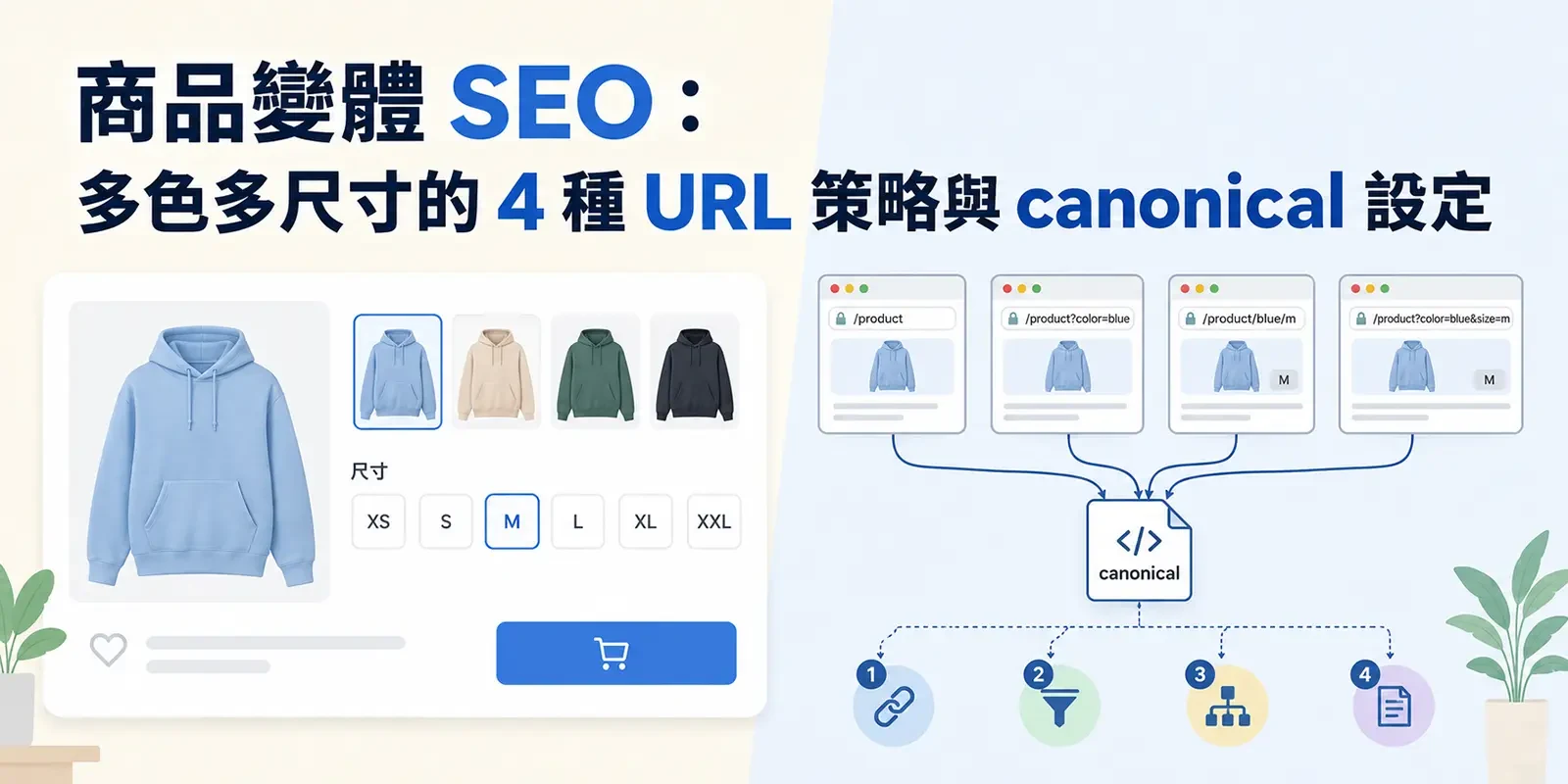 商品變體 SEO : 多色多尺寸的 4 種 URL 策略與 canonical 設定