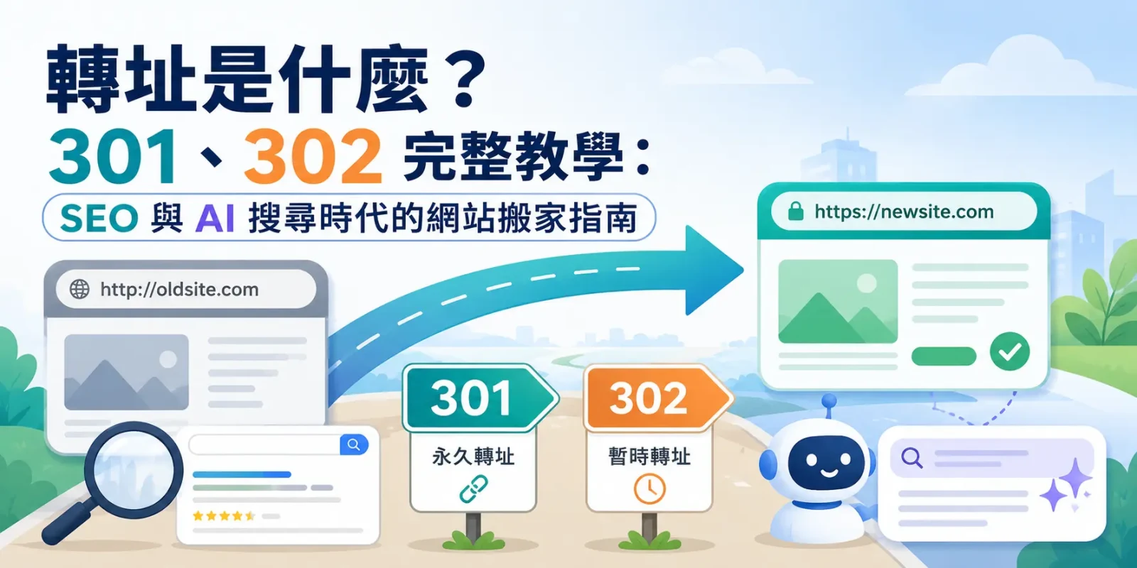 轉址是什麼? 301、302 完整教學:SEO 與 AI 搜尋時代的網站搬家指南