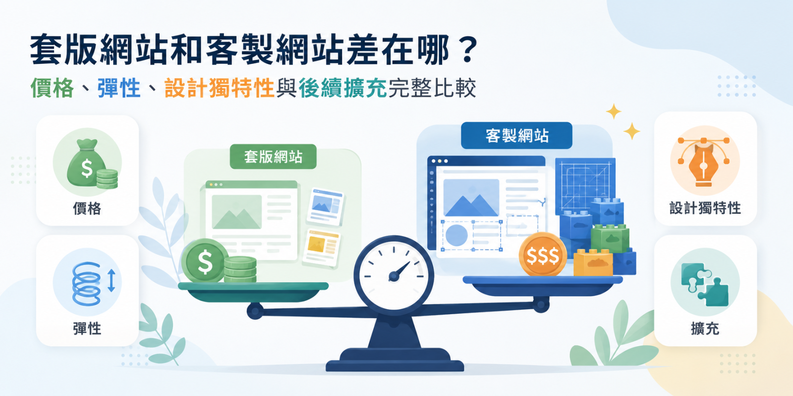 套版網站和客製網站差在哪？價格、彈性、設計獨特性與後續擴充完整比較