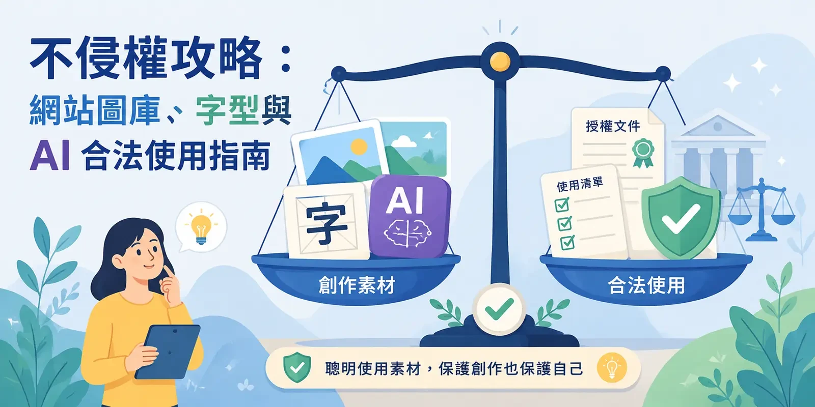 不侵權攻略：網站圖庫、字型與 AI 合法使用指南