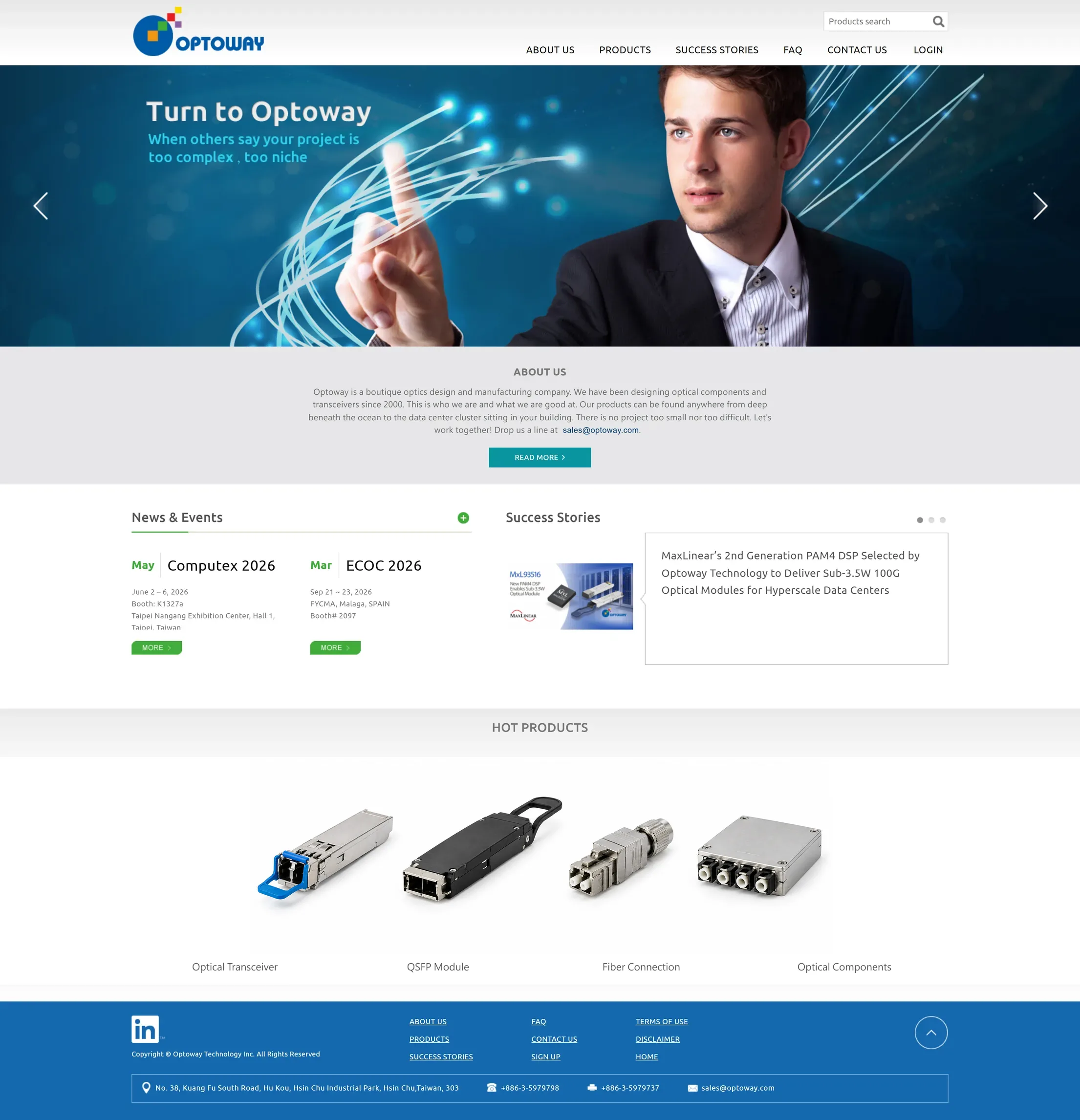 Optoway Technology 網站全頁截圖