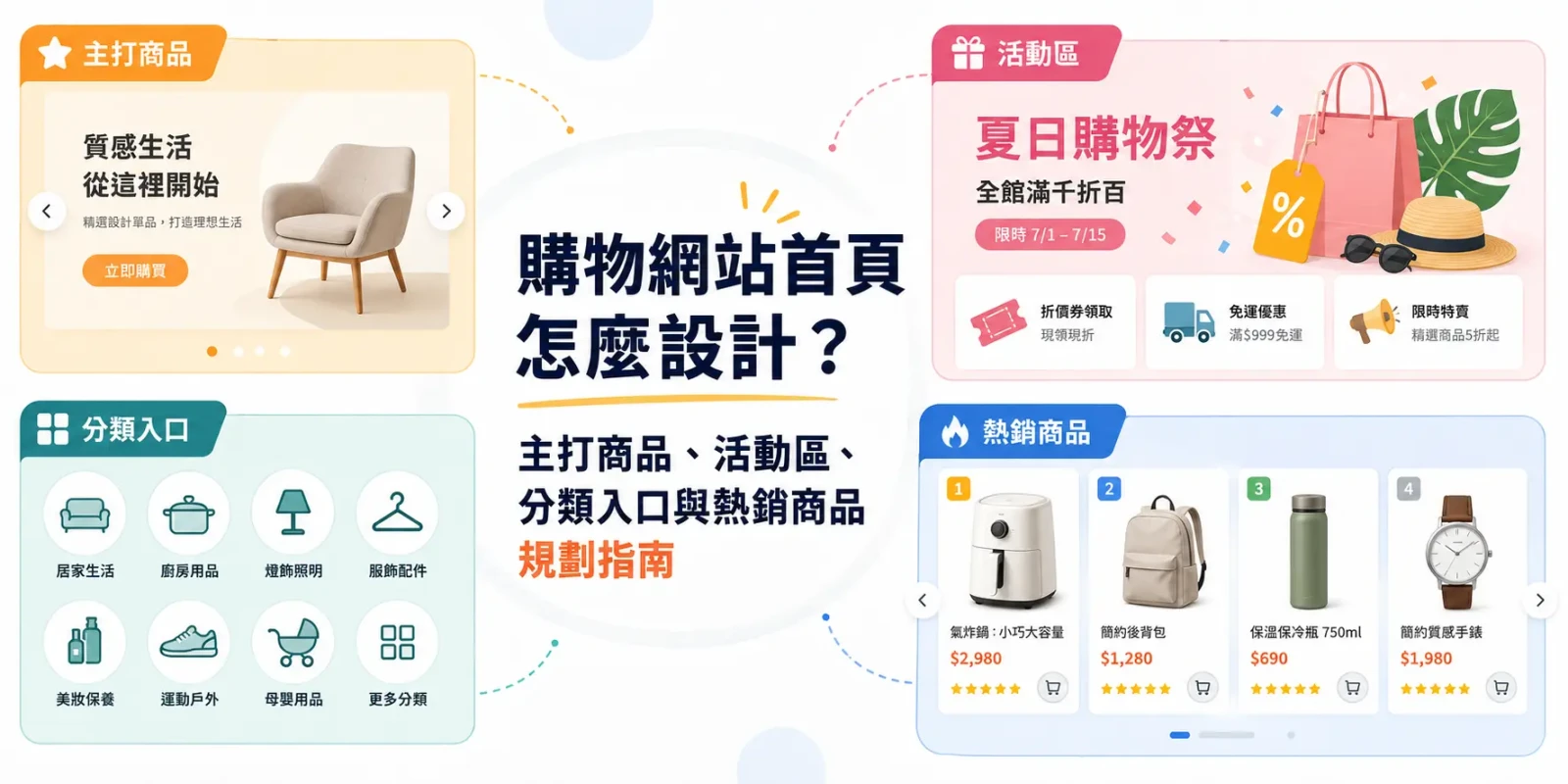 購物網站首頁怎麼設計？主打商品、活動區、分類入口與熱銷商品規劃指南