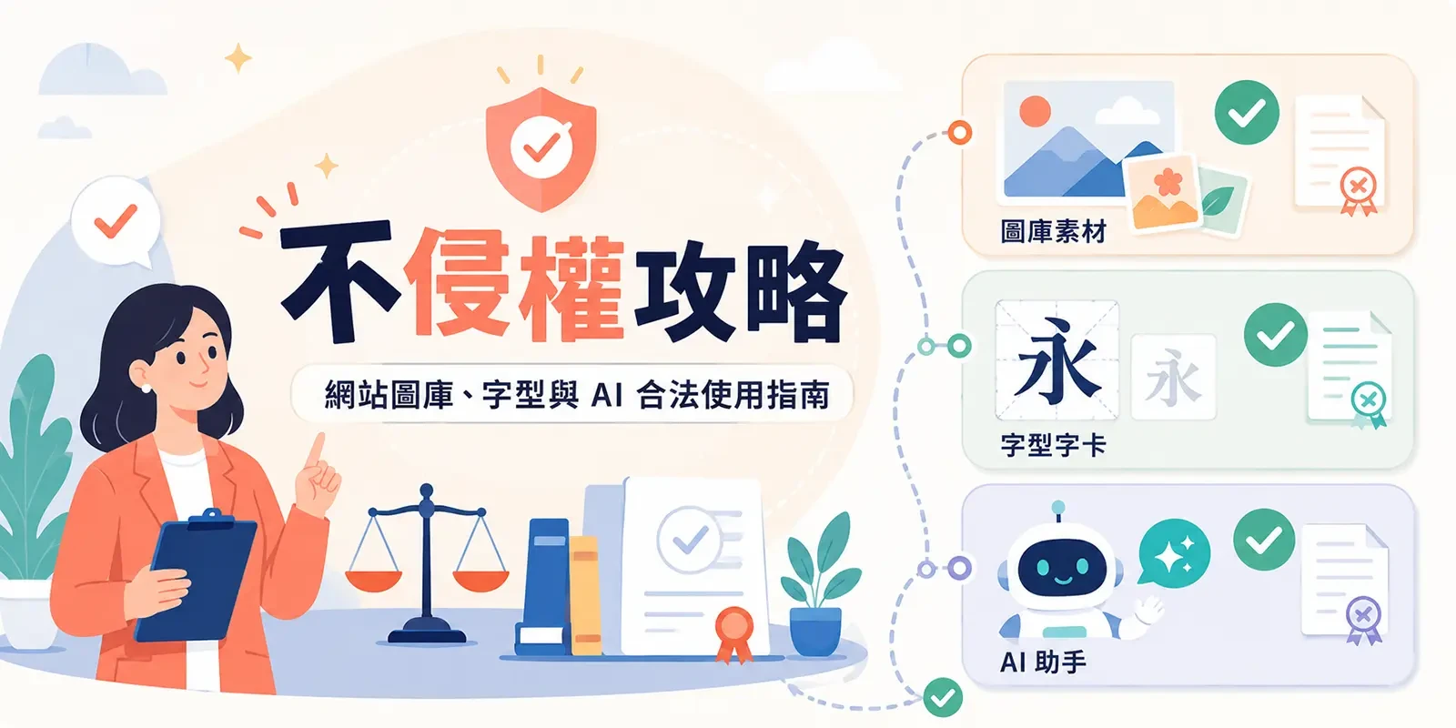 不侵權攻略：網站圖庫、字型與 AI 合法使用指南